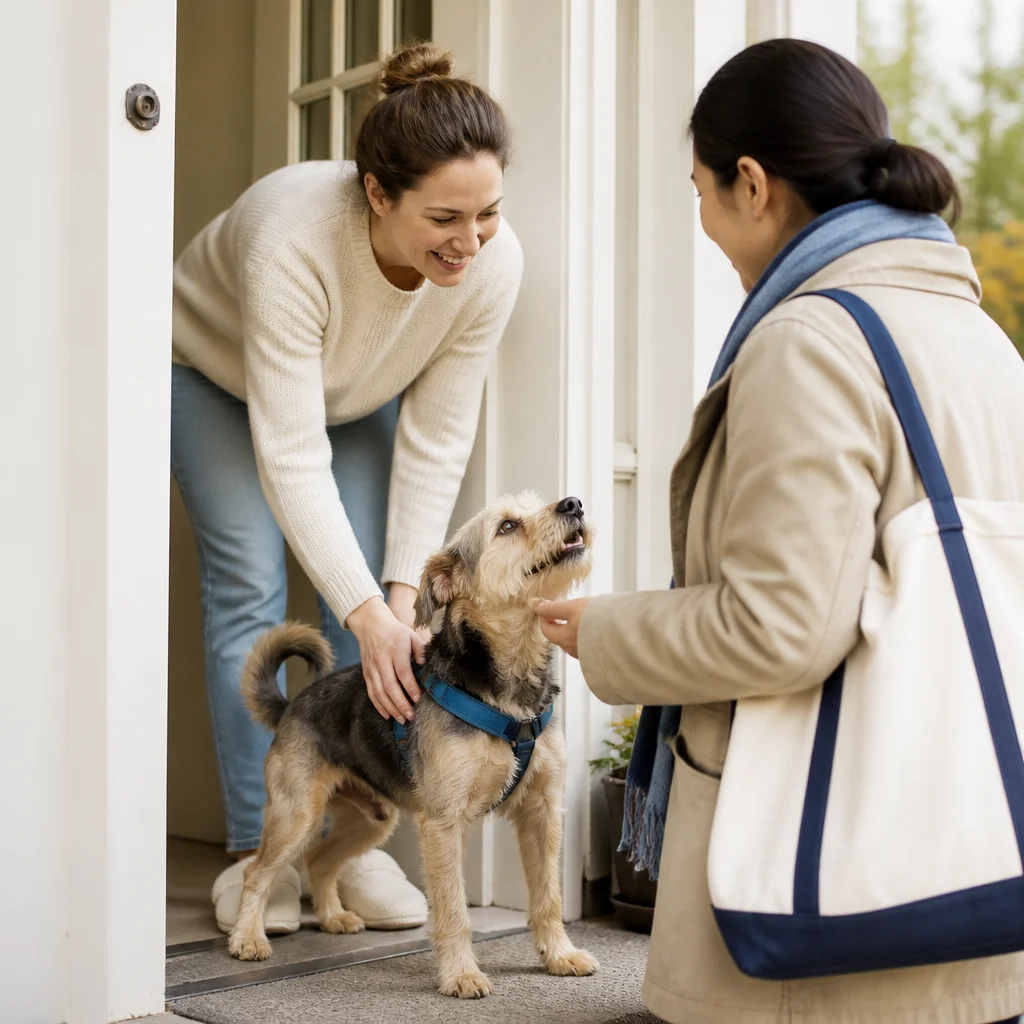 A happy but calm dog enjoying the planned care activity
