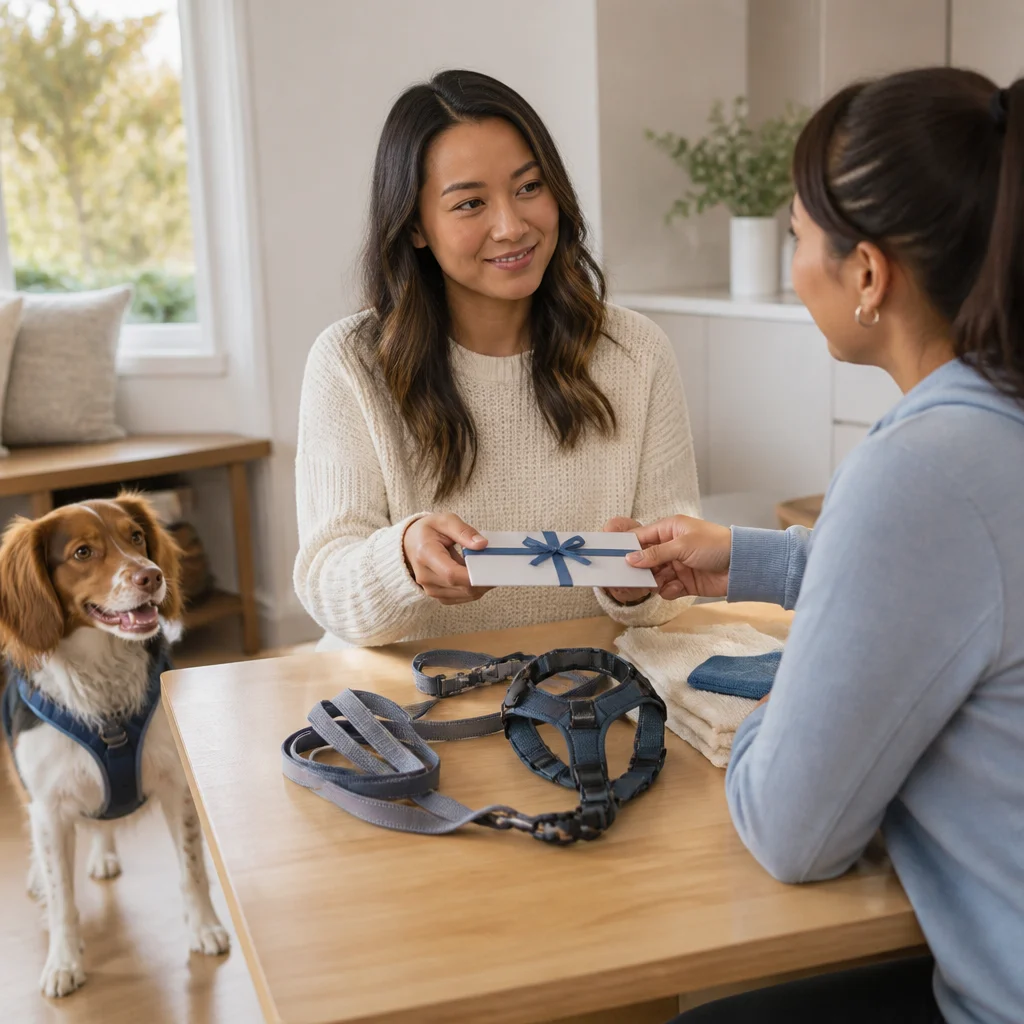 An owner thoughtfully preparing a dog-care experience for another dog owner