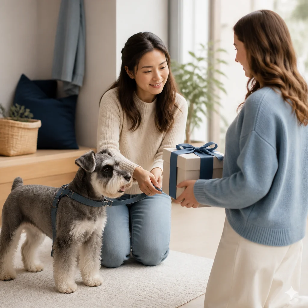 An owner thoughtfully preparing a dog-care experience for another dog owner