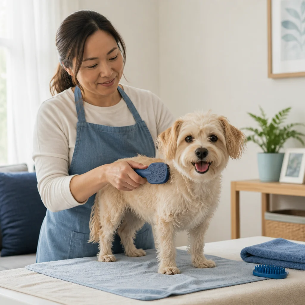 A happy but calm dog enjoying the planned care activity