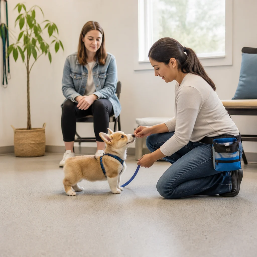 An owner observing a calm introductory session