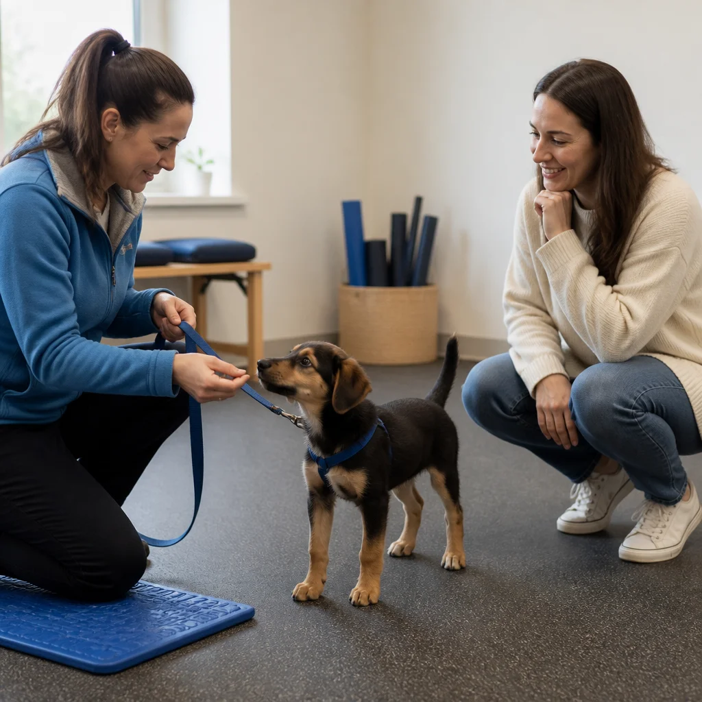 An owner observing the dog’s comfort before choosing